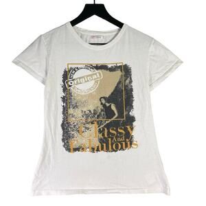Womens Graphic T-Shirt White Crew Neck Size L Casual Classy‎ & Fabulous